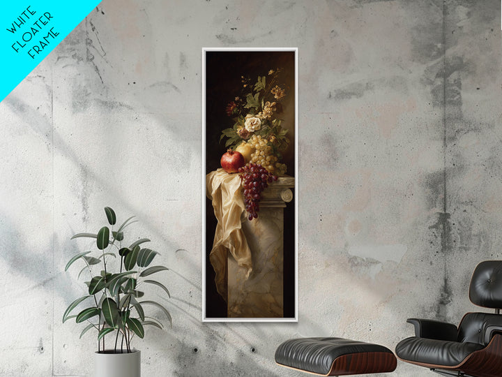 Pomegranate and Grapes on a Marble Ledge Canvas Print, Baroque Art, Art Nouveau Decor, Living Room Decor, Fine Art, Ornate, BAO-1x3-44