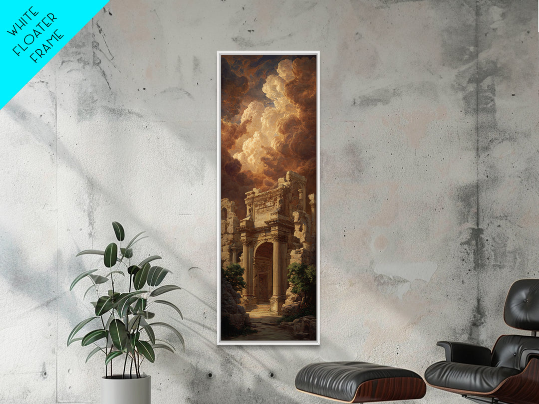 Classical Ruins Beneath a Dramatic Sky Framed Canvas Print, Baroque Art, Room Decor, Living Room Decor, Fine Art, Ornate, BAO-1x3-79