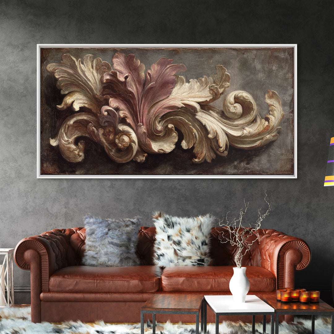 Carved Acanthus Leaf Ornament Study Framed Canvas Print, Baroque Art, Modern Wall Art, Living Room Decor, Fine Art, Ornate, BAO-2x1-11