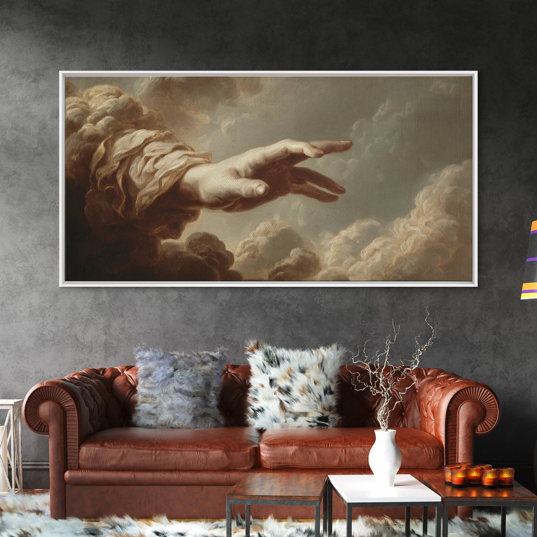 Angelic Hand Reaching Through Clouds Canvas Print, Baroque Art, Gallery Decor, Living Room Decor, Ornate, Minimalist Decor, BAO-2x1-17