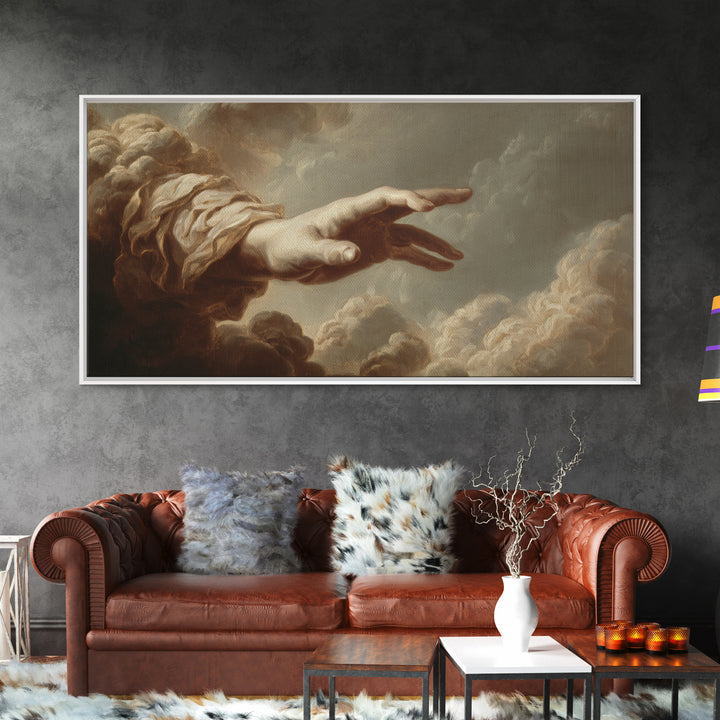 Angelic Hand Reaching Through Clouds Canvas Print, Baroque Art, Gallery Decor, Living Room Decor, Ornate, Minimalist Decor, BAO-2x1-17