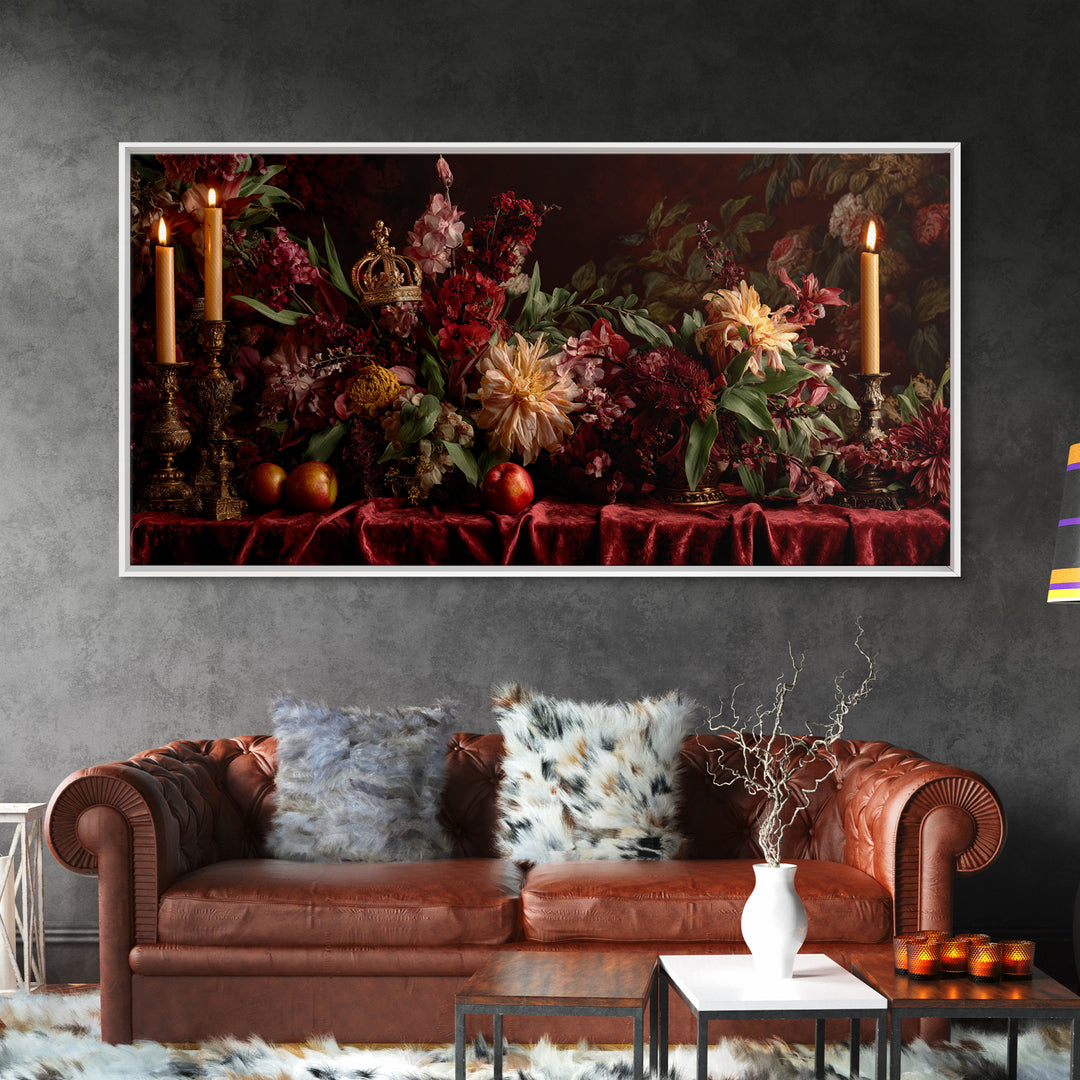 Dark Red Velvet Framed Canvas Print, Baroque Art, Dark Academia Art, Living Room Decor, Fine Art, Ornate, Modern Decor, BAO-2x1-19