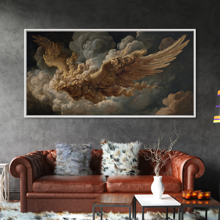 Gilded Angel Wings Emerging from Storm Clouds Canvas Print, Baroque Art, Baroque, Living Room Decor, Abstract Art, Ornate, BAO-2x1-2