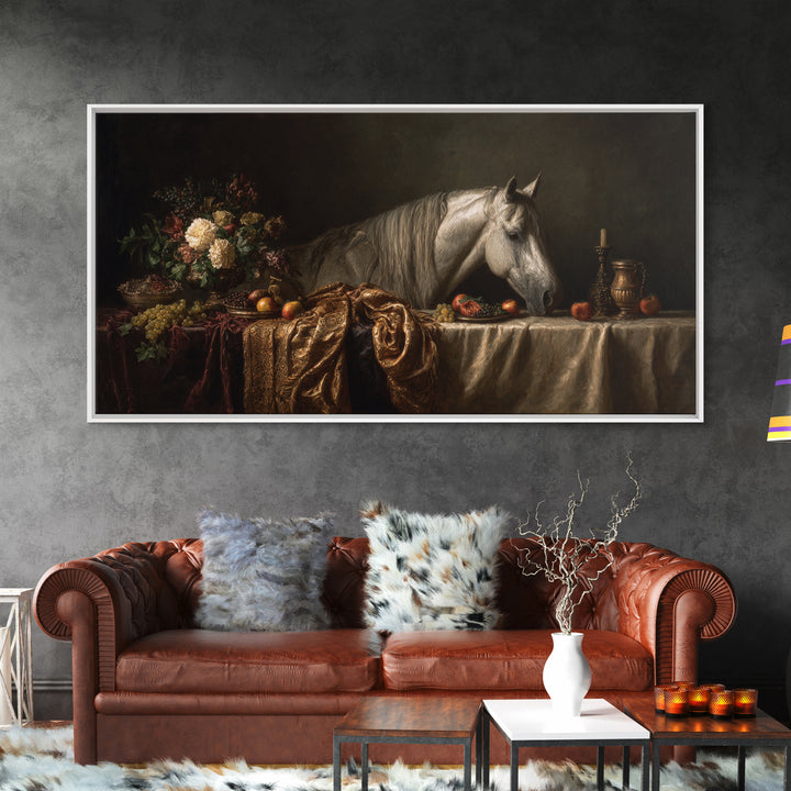 Dramatic Horse Portrait Framed Canvas Print, Baroque Art, Modern Decor, Living Room Decor, Fine Art, Ornate, Poster, Painting, BAO-2x1-20