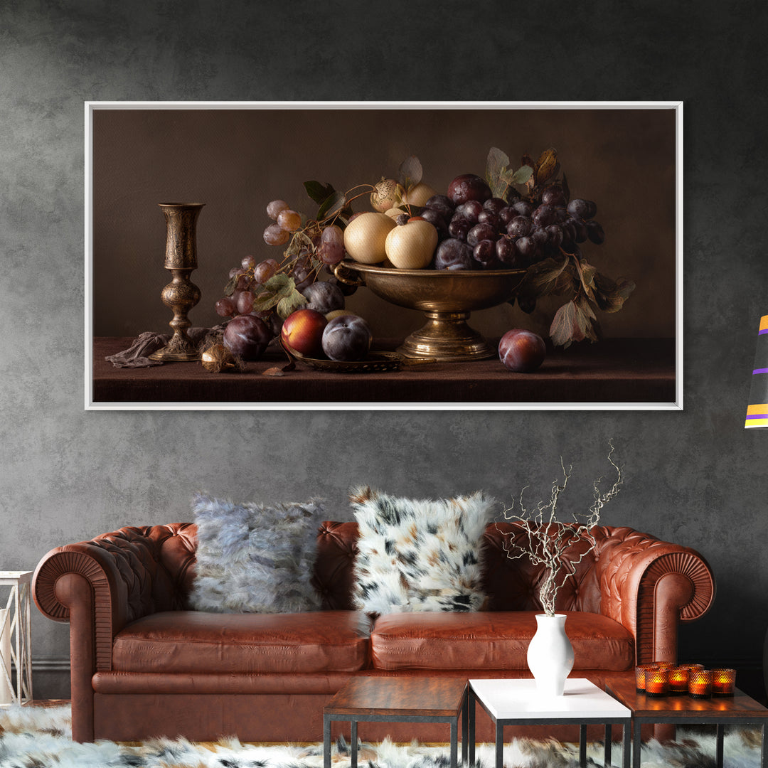 Dramatic Fruit Still Life Canvas Print, Baroque Art, Wall Decor, Living Room Decor, Oil Painting, Ornate, Contemporary Art, BAO-2x1-21