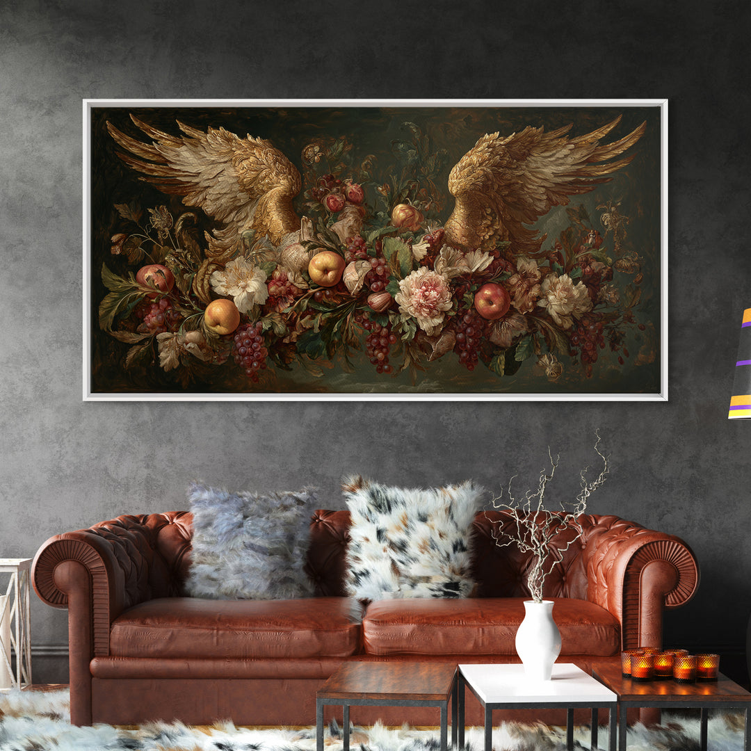 Gilded Angel Wings Emerging from Storm Clouds Canvas Print, Baroque Art, Baroque, Living Room Decor, Abstract Art, Ornate, BAO-2x1-26