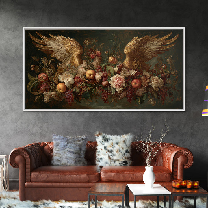 Gilded Angel Wings Emerging from Storm Clouds Canvas Print, Baroque Art, Baroque, Living Room Decor, Abstract Art, Ornate, BAO-2x1-26