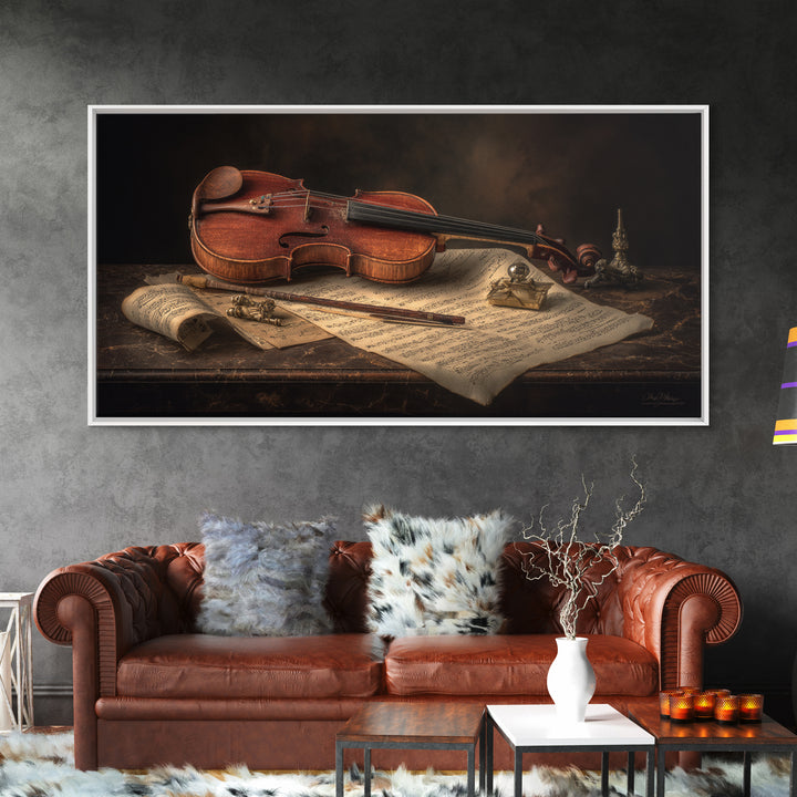 Baroque Violin and Sheet Music Still Life Canvas Print, Baroque Art, Art, Living Room Decor, Fine Art, Ornate, Modern Wall Art, BAO-2x1-31