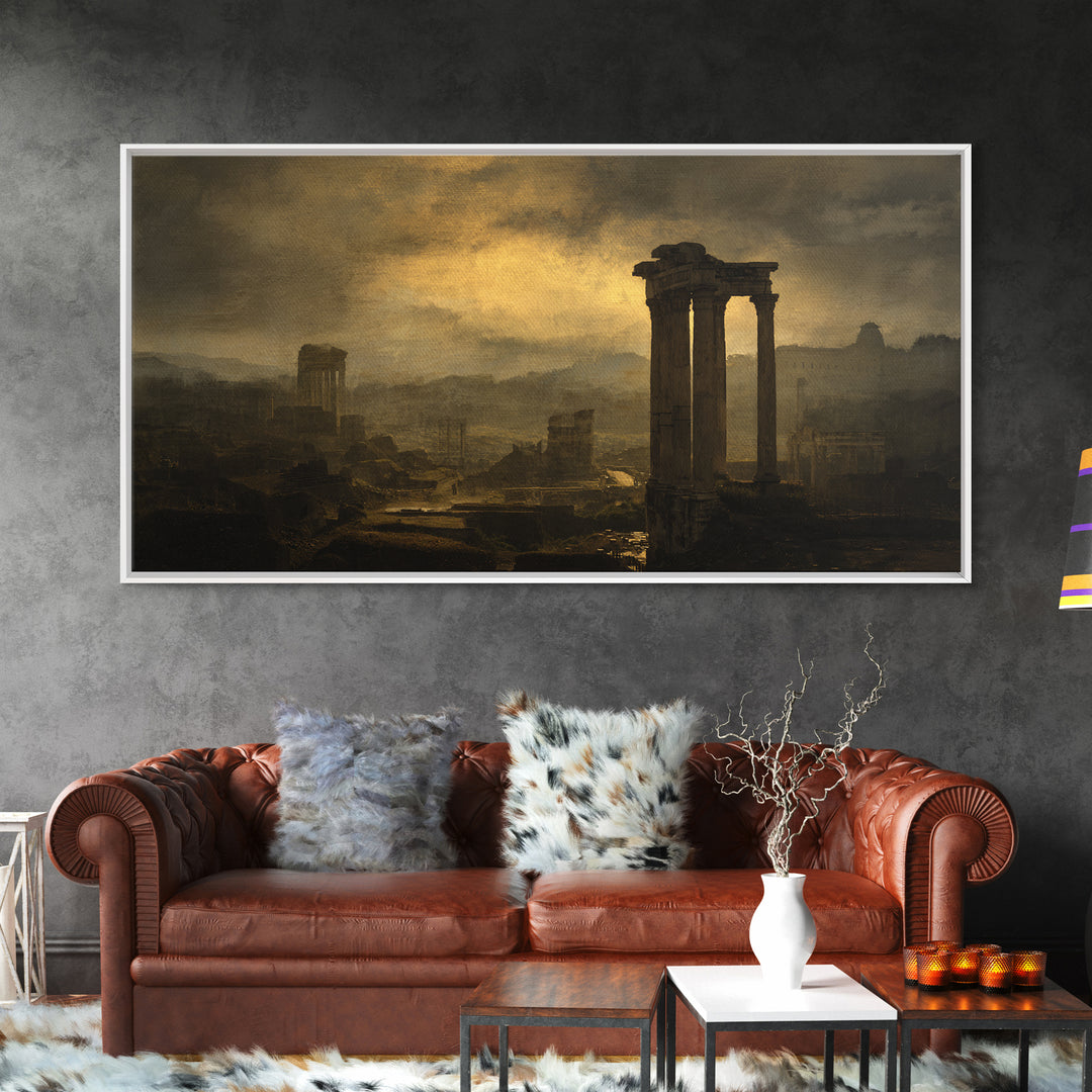 Classical Ruins Beneath a Dramatic Sky Canvas Print, Baroque Art, Minimalist Decor, Living Room Decor, Oil Painting, Ornate, BAO-2x1-39