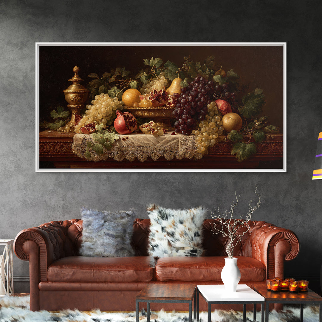 Lavish Banquet Fruit Composition Framed Canvas Print, Baroque Art, Contemporary Art, Living Room Decor, Fine Art, Ornate, BAO-2x1-40