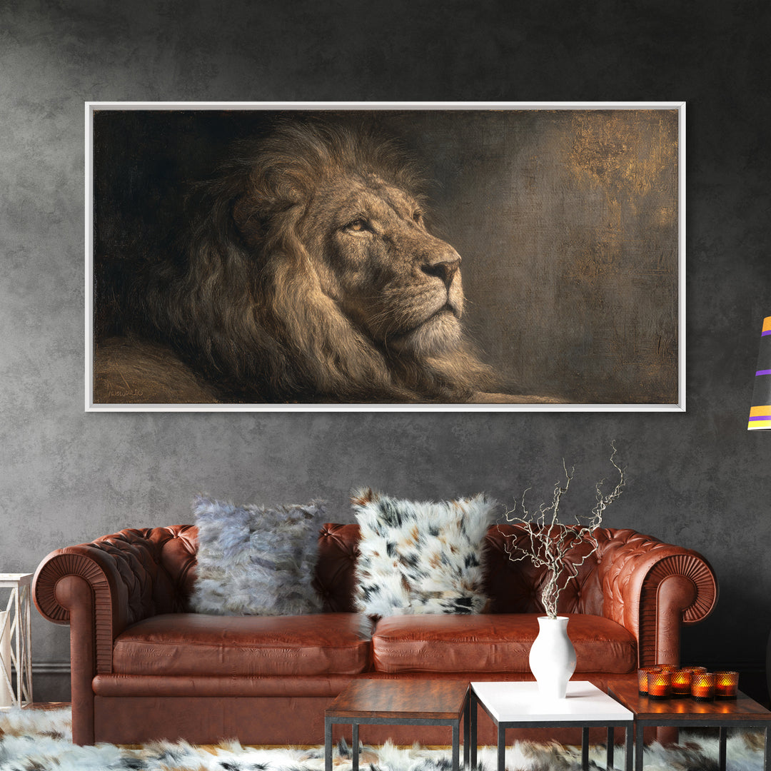 Royal Lion Portrait Canvas Print, Baroque Art, Statement Artwork, Living Room Decor, Fine Art, Ornate, Painting, BAO-2x1-61