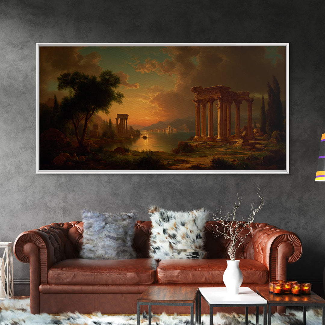 Classical Ruins Beneath a Dramatic Sky Canvas Print, Baroque Art, Dark Academia Decor, Living Room Decor, Fine Art, Ornate, BAO-2x1-63