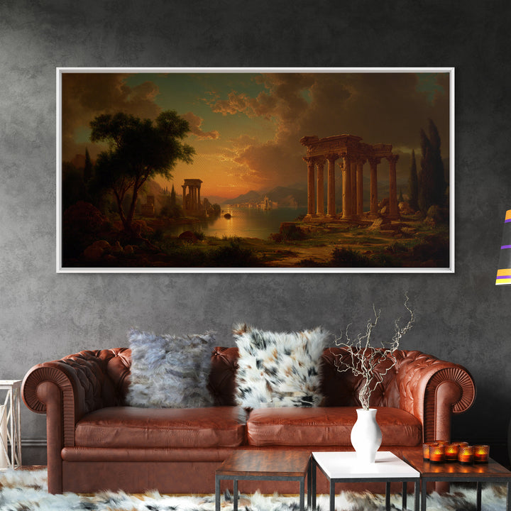 Classical Ruins Beneath a Dramatic Sky Canvas Print, Baroque Art, Dark Academia Decor, Living Room Decor, Fine Art, Ornate, BAO-2x1-63