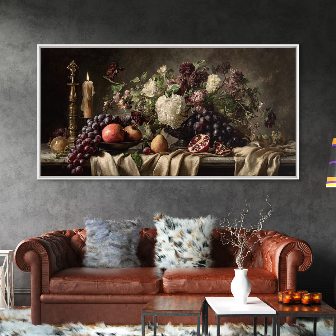 Lavish Banquet Fruit Composition Canvas Print, Baroque Art, Printable Wall Art, Living Room Decor, Ornate, Minimalist Wall Art, BAO-2x1-64