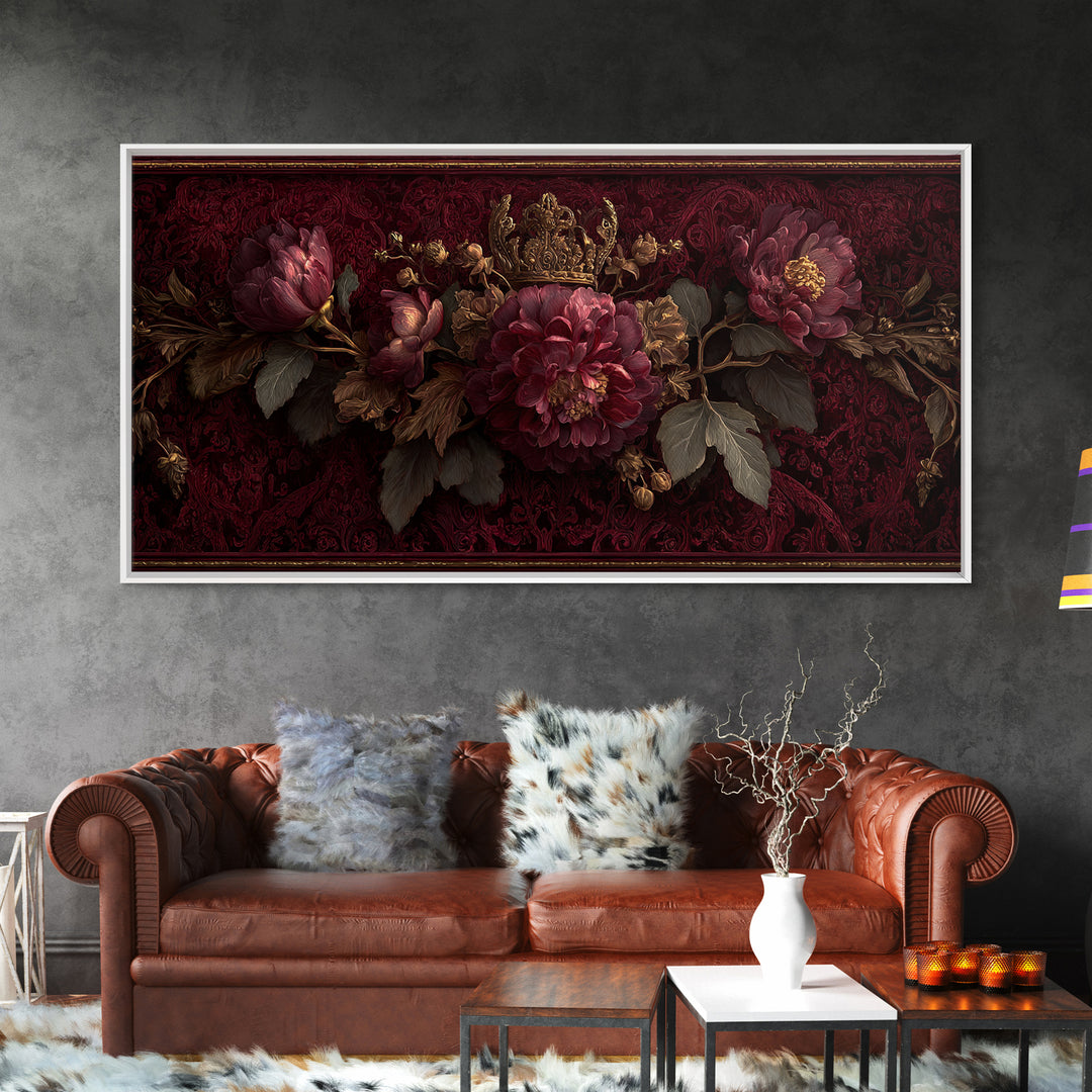 Dark Red Velvet Framed Canvas Print, Baroque Art, Dark Academia Art, Living Room Decor, Fine Art, Ornate, Modern Decor, BAO-2x1-67