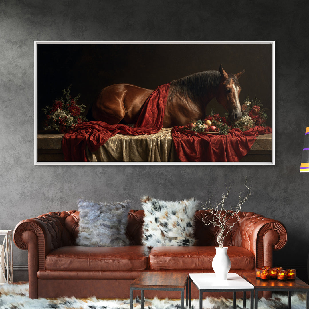 Dramatic Horse Portrait Canvas Print, Baroque Art, Canvas, Living Room Decor, Fine Art, Ornate, Room Decor Aesthetic, BAO-2x1-68