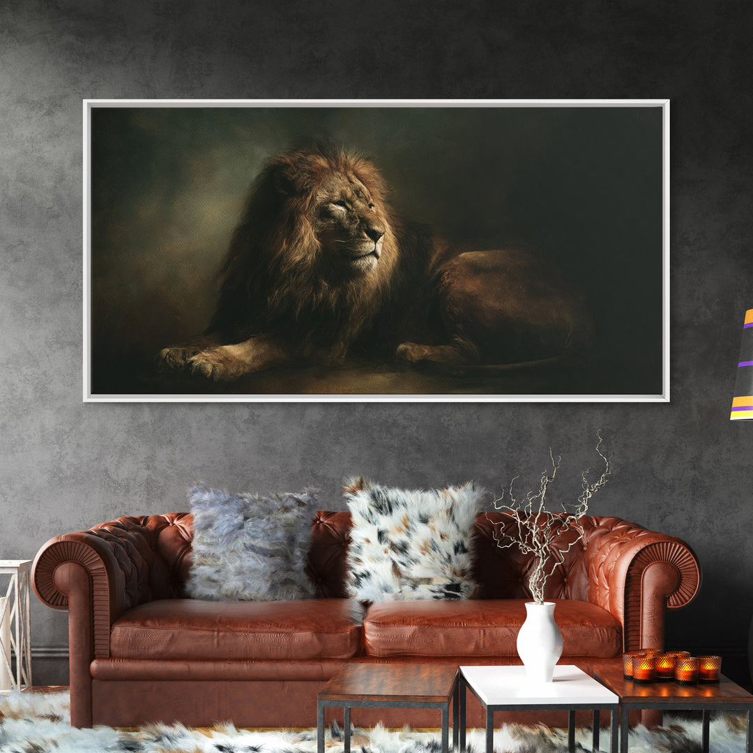Royal Lion Portrait Framed Canvas Print, Baroque Art, Textured Painting, Living Room Decor, Fine Art, Ornate, Printable Art, BAO-2x1-85