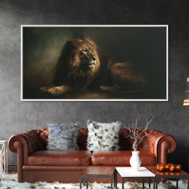 Royal Lion Portrait Framed Canvas Print, Baroque Art, Textured Painting, Living Room Decor, Fine Art, Ornate, Printable Art, BAO-2x1-85