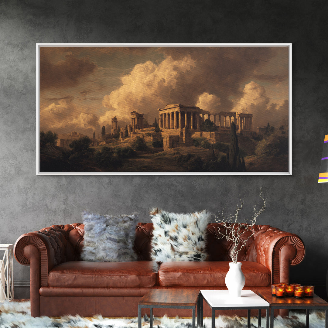 Classical Ruins Beneath a Dramatic Sky Framed Canvas Print, Baroque Art, Living Room Wall Art, Living Room Decor, Ornate, BAO-2x1-87