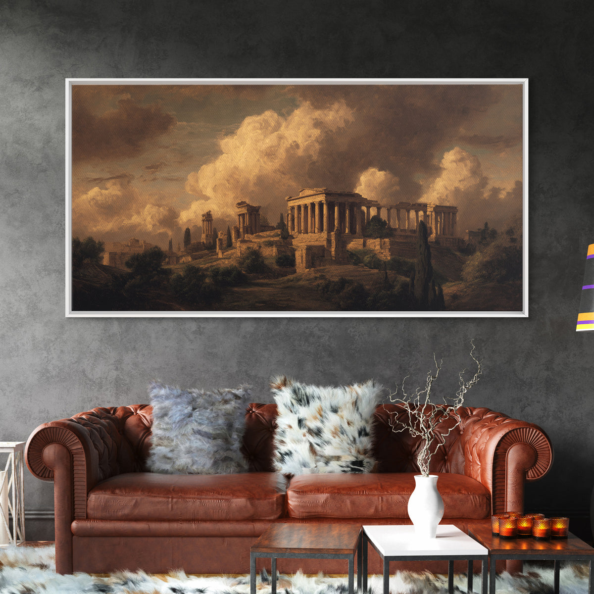 Classical Ruins Beneath a Dramatic Sky Framed Canvas Print, Baroque Art, Living Room Wall Art, Living Room Decor, Ornate, BAO-2x1-87