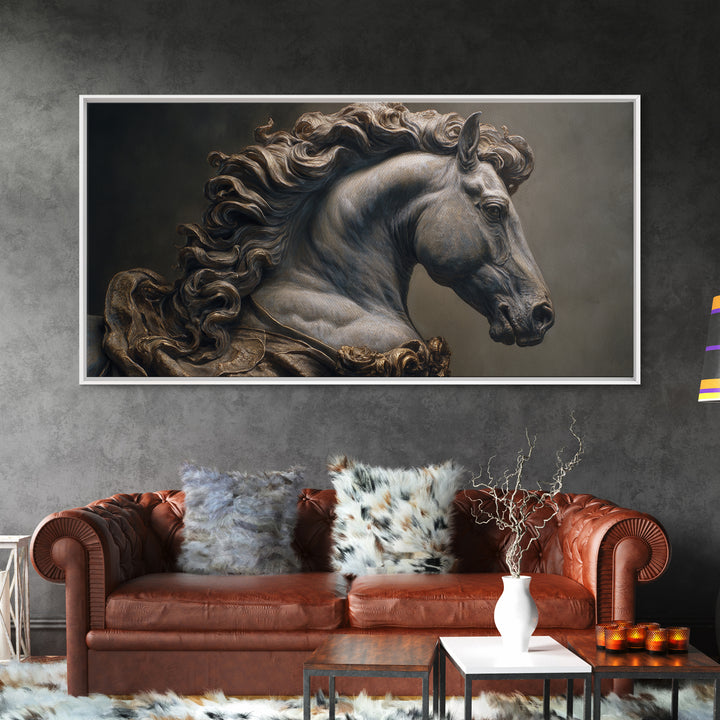 Dramatic Horse Portrait Framed Canvas Print, Baroque Art, 3d Wall Art, Living Room Decor, Oil Painting, Ornate, BAO-2x1-92