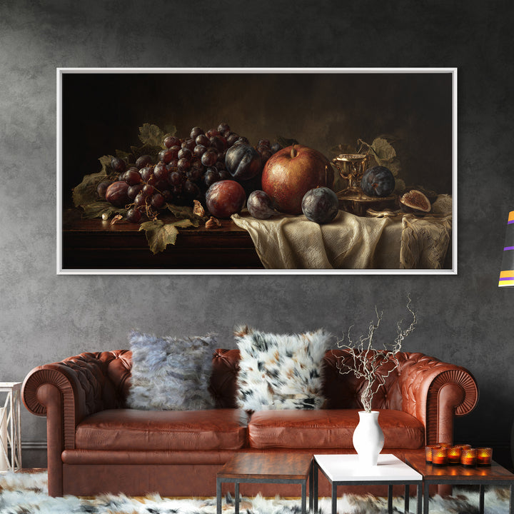 Dramatic Fruit Still Life Canvas Print, Baroque Art, Minimalist Decor, Living Room Decor, Fine Art, Ornate, Whimsical Decor, BAO-2x1-93