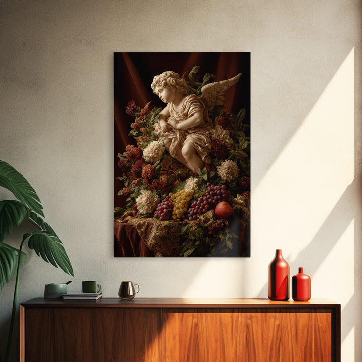 Ornate Cherub Figure Surrounded by Clouds and Canvas Print, Baroque Art, Art Nouveau Decor, Living Room Decor, Fine Art, Ornate, BAO-2x3-10