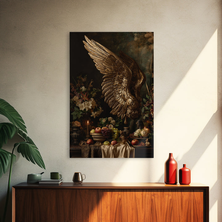 Gilded Angel Wings Emerging from Storm Clouds Canvas Print, Baroque Art, Baroque, Living Room Decor, Oil Painting, Ornate, BAO-2x3-14