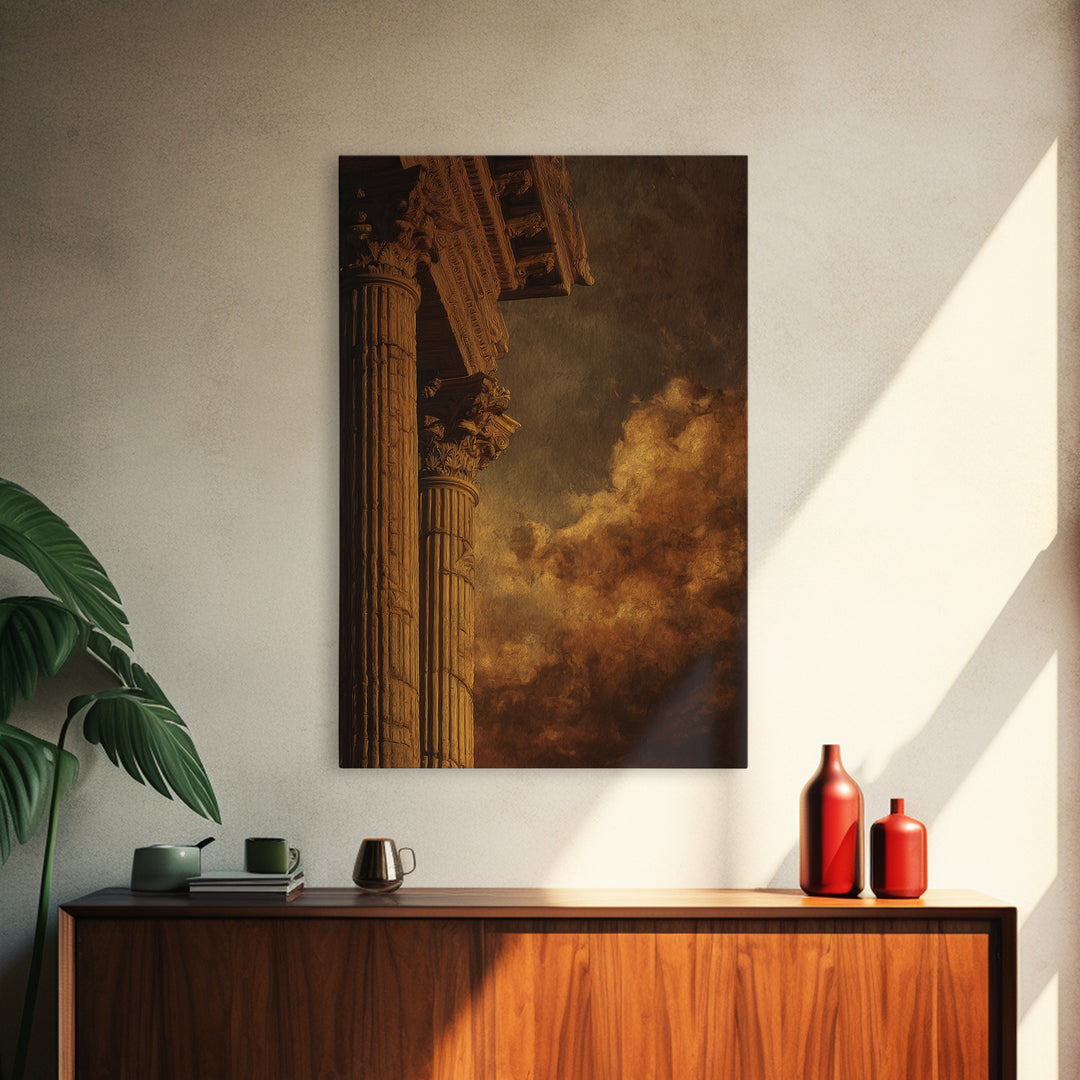 Classical Ruins Beneath a Dramatic Sky Framed Canvas Print, Baroque Art, Oil Painting, Living Room Decor, Fine Art, Ornate, BAO-2x3-3