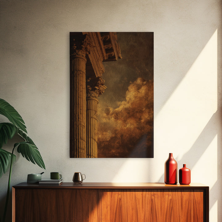 Classical Ruins Beneath a Dramatic Sky Framed Canvas Print, Baroque Art, Oil Painting, Living Room Decor, Fine Art, Ornate, BAO-2x3-3
