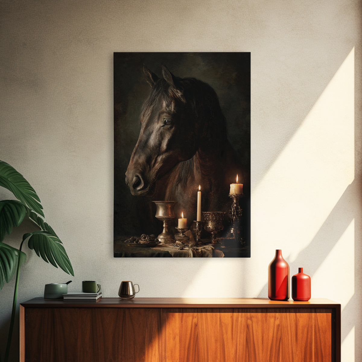 Dramatic Horse Portrait Canvas Print, Baroque Art, Printable Art, Living Room Decor, Ornate, Gallery Wall, Dark Academia Art, BAO-2x3-32