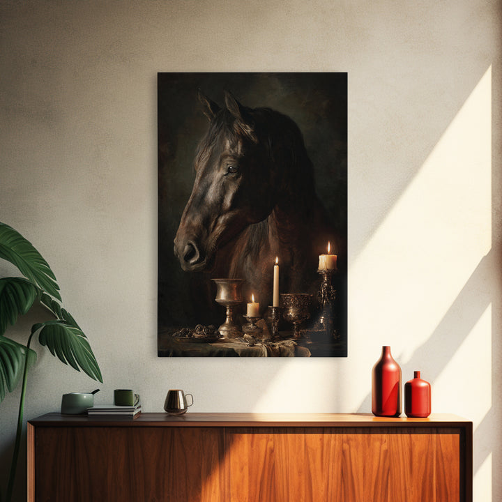 Dramatic Horse Portrait Canvas Print, Baroque Art, Printable Art, Living Room Decor, Ornate, Gallery Wall, Dark Academia Art, BAO-2x3-32