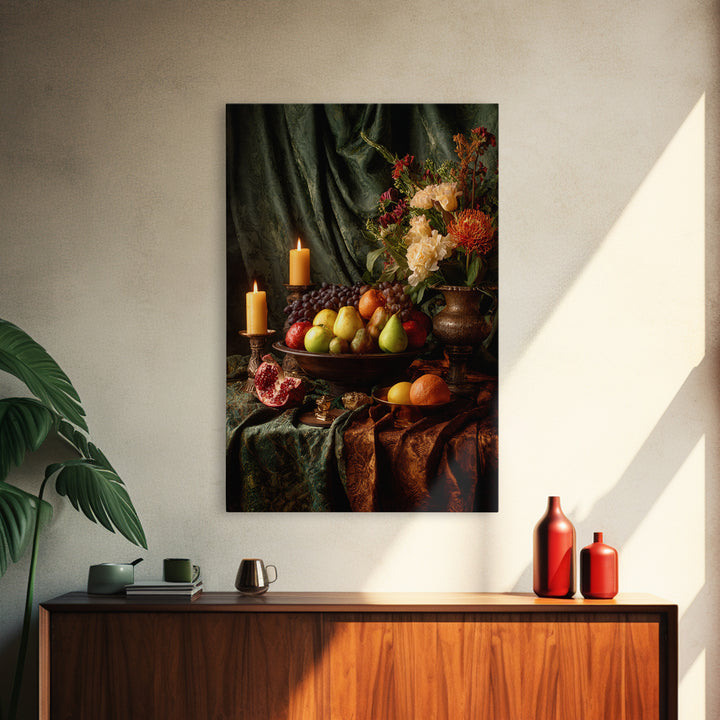 Lavish Banquet Fruit Composition Framed Canvas Print, Baroque Art, Eclectic Wall Art, Living Room Decor, Fine Art, Ornate, BAO-2x3-4