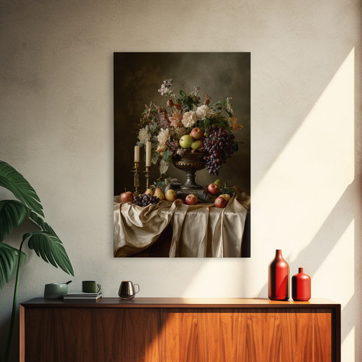 Lavish Banquet Fruit Composition Framed Canvas Print, Baroque Art, Eclectic Wall Art, Living Room Decor, Fine Art, Ornate, BAO-2x3-52