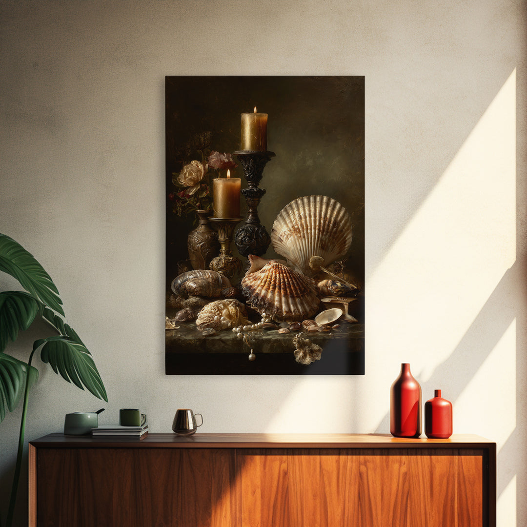 Ornamental Shell and Pearl Composition Canvas Print, Baroque Art, Wall Decor, Living Room Decor, Fine Art, Ornate, BAO-2x3-54