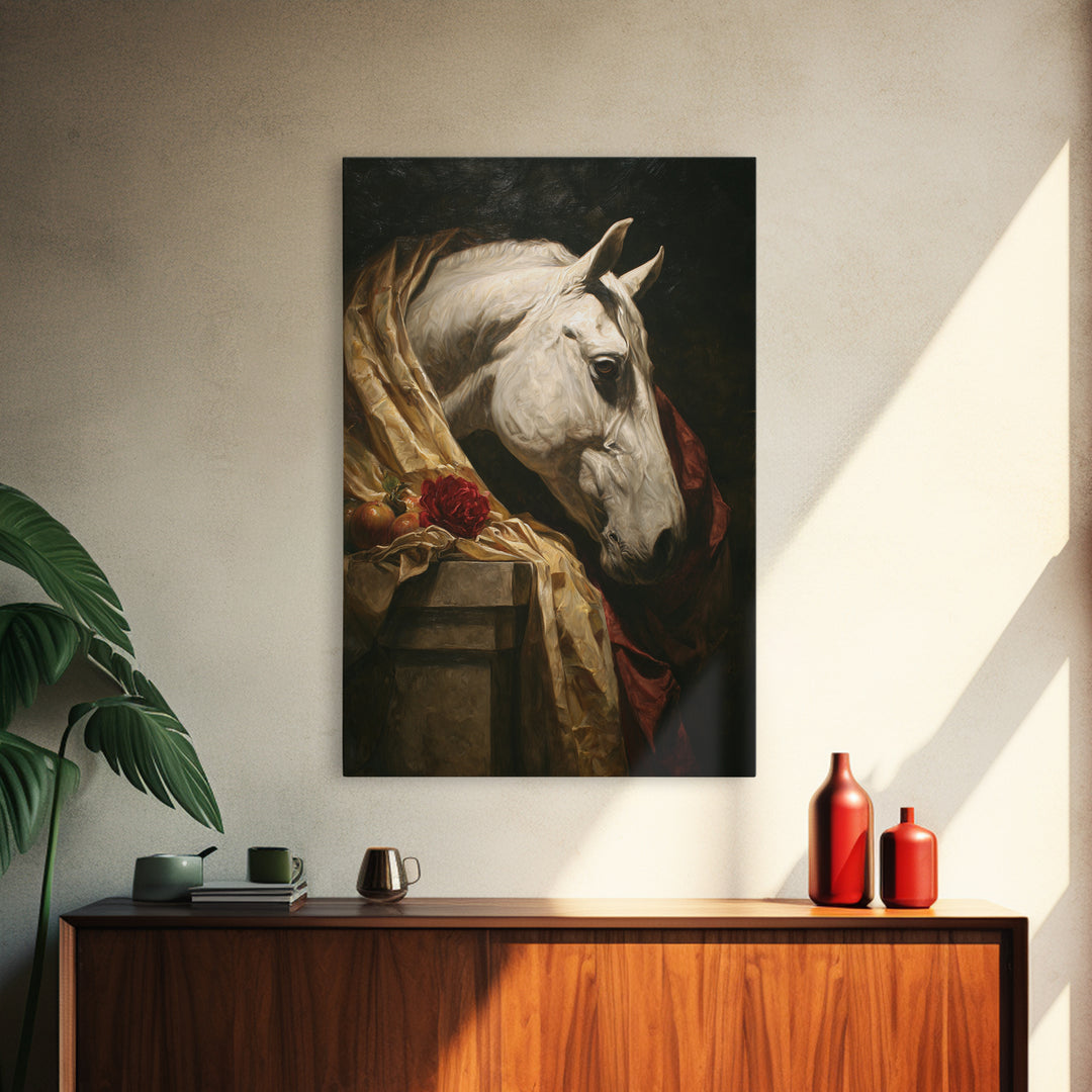 Dramatic Horse Portrait Framed Canvas Print, Baroque Art, Modern Wall Art, Living Room Decor, Fine Art, Ornate, Feminist Art, BAO-2x3-56