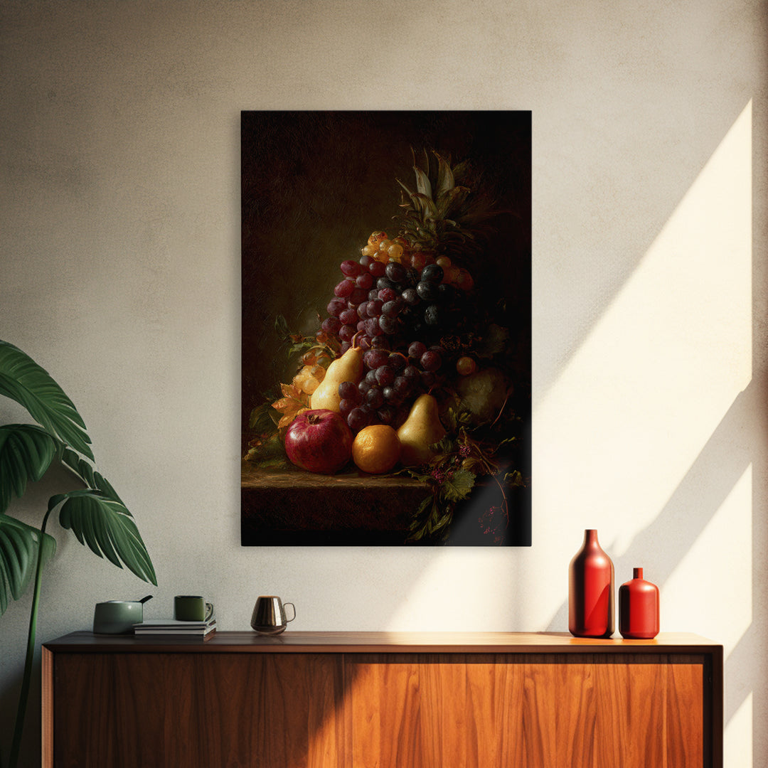 Dramatic Fruit Still Life Canvas Print, Baroque Art, Minimalist Decor, Living Room Decor, Oil Painting, Ornate, Whimsical Decor, BAO-2x3-57