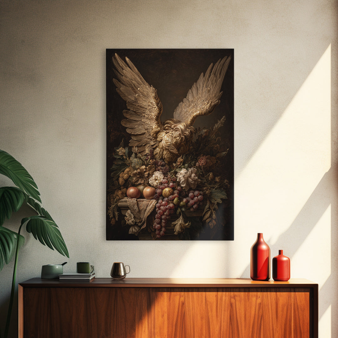Gilded Angel Wings Emerging from Storm Clouds Canvas Print, Baroque Art, Art Print, Living Room Decor, Abstract Art, Ornate, BAO-2x3-62