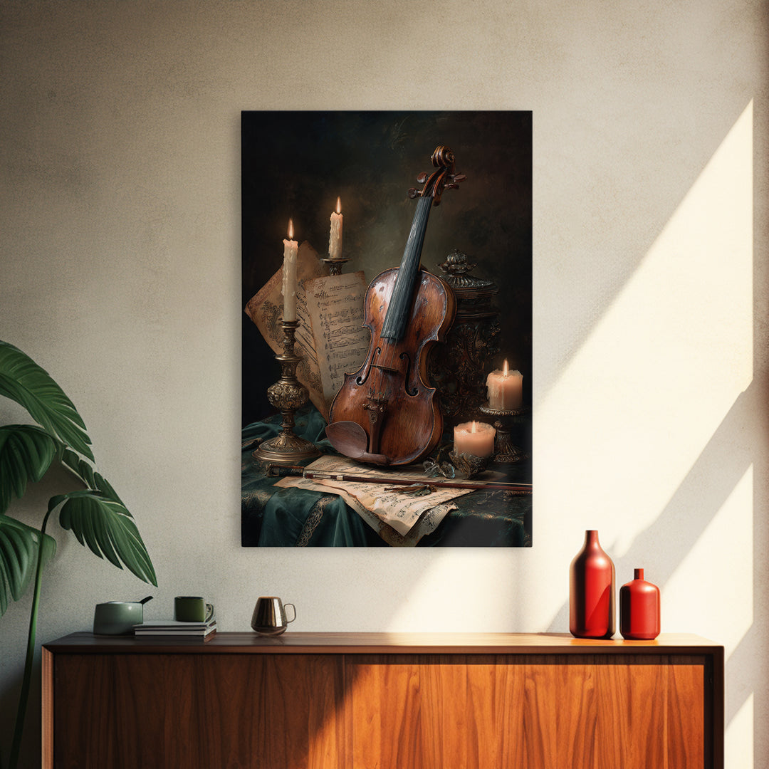 Baroque Violin and Sheet Music Still Life Canvas Print, Baroque Art, Art Nouveau Decor, Living Room Decor, Fine Art, Ornate, BAO-2x3-67