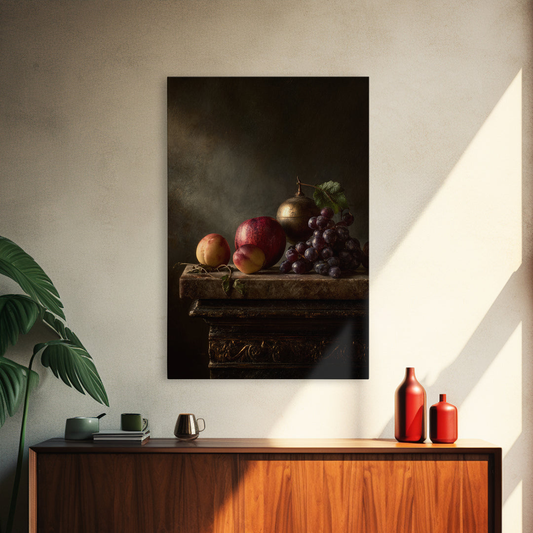 Dramatic Fruit Still Life Canvas Print, Baroque Art, Minimalist Decor, Living Room Decor, Oil Painting, Ornate, Whimsical Decor, BAO-2x3-81
