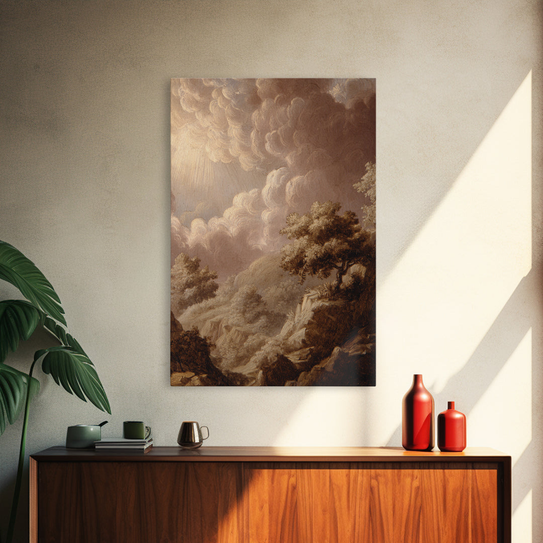 Theatrical Stormy Landscape Framed Canvas Print, Baroque Art, Room Decor, Living Room Decor, Oil Painting, Ornate, BAO-2x3-90