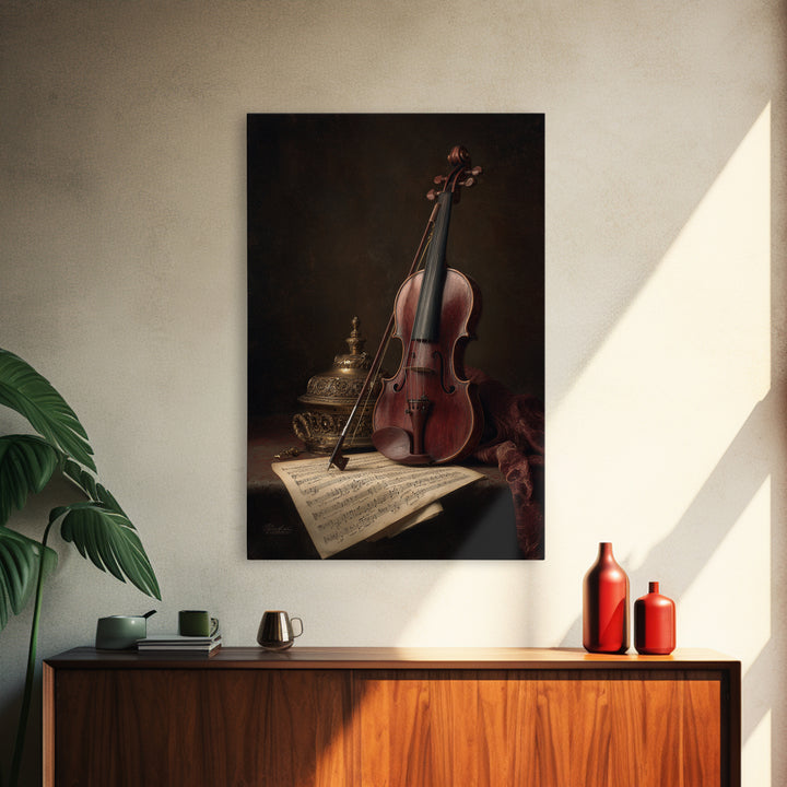 Baroque Violin and Sheet Music Still Life Canvas Print, Baroque Art, Luxury Decor, Living Room Decor, Fine Art, Ornate, BAO-2x3-91