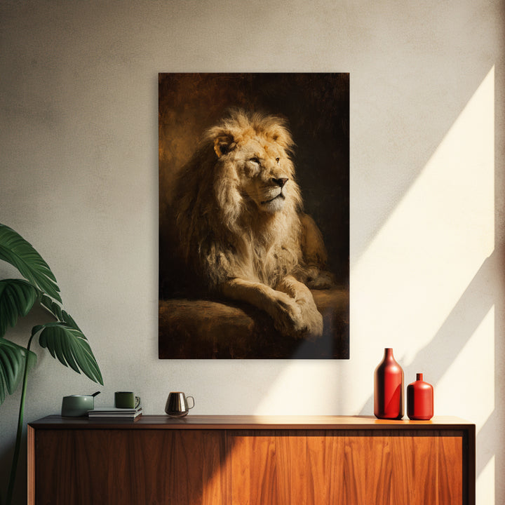 Royal Lion Portrait Framed Canvas Print, Baroque Art, Textured Painting, Living Room Decor, Oil Painting, Ornate, Printable Art, BAO-2x3-97