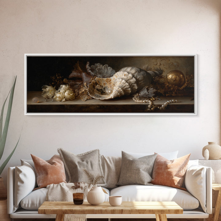 Ornamental Shell and Pearl Composition Canvas Print, Baroque Art, Gallery Wall, Living Room Decor, Ornate, Neutral Decor, BAO-3x1-14