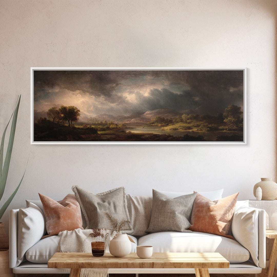 Theatrical Stormy Landscape Framed Canvas Print, Baroque Art, Room Decor, Living Room Decor, Fine Art, Ornate, Digital Wall Art, BAO-3x1-2