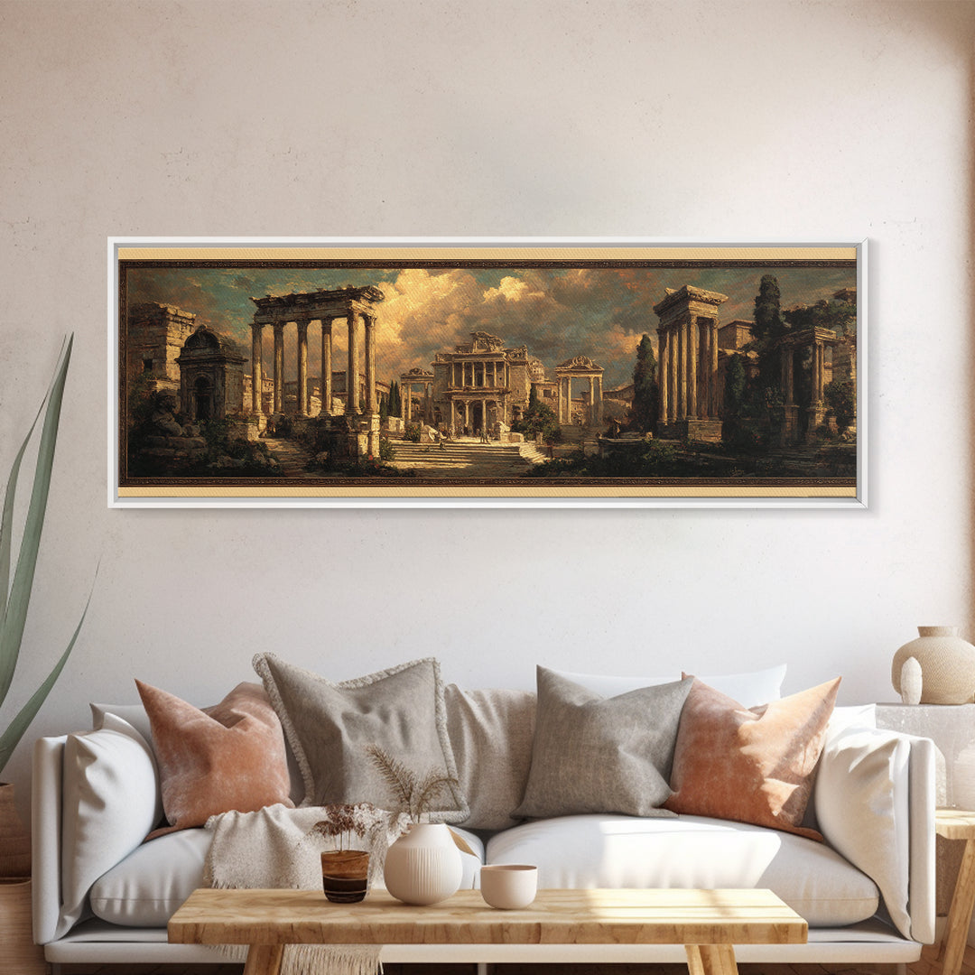 Classical Ruins Beneath a Dramatic Sky Canvas Print, Baroque Art, Wall Decor, Living Room Decor, Fine Art, Ornate, BAO-3x1-35