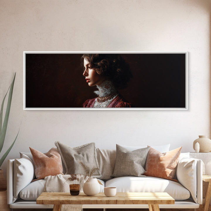 Classical Portrait with Lace Collar and Jewel Framed Canvas Print, Baroque Art, Room Decor, Living Room Decor, Fine Art, Ornate, BAO-3x1-47