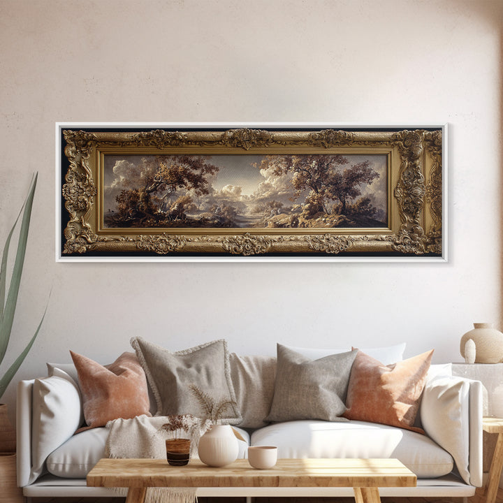 Ornate Gold Frame Illusion Around a Botanical Canvas Print, Baroque Art, Canvas, Living Room Decor, Fine Art, Ornate, BAO-3x1-49