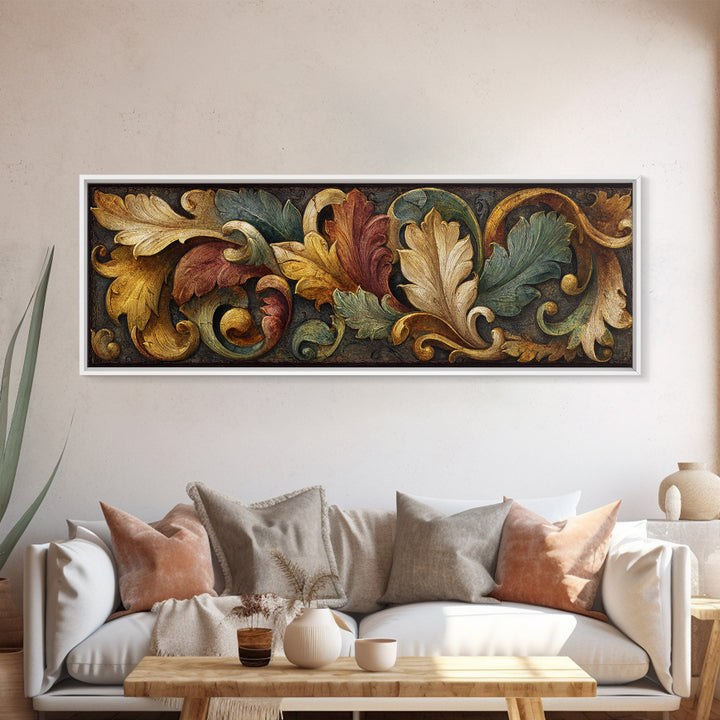 Carved Acanthus Leaf Ornament Study Framed Canvas Print, Baroque Art, Maximalist Wall Art, Living Room Decor, Fine Art, Ornate, BAO-3x1-7