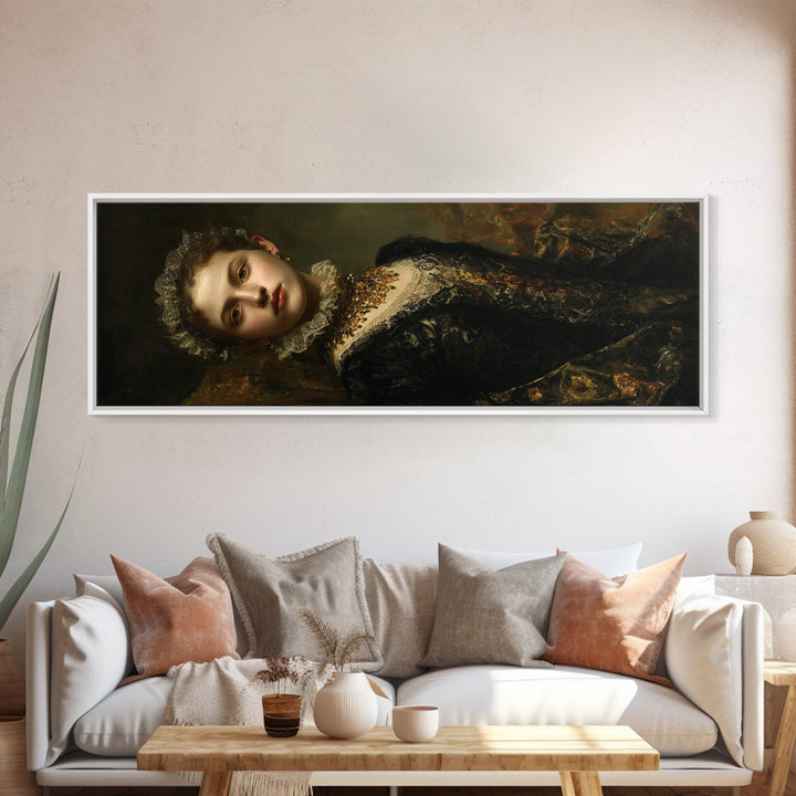 Classical Portrait with Lace Collar and Jewel Canvas Print, Baroque Art, Poster, Living Room Decor, Fine Art, Ornate, BAO-3x1-71